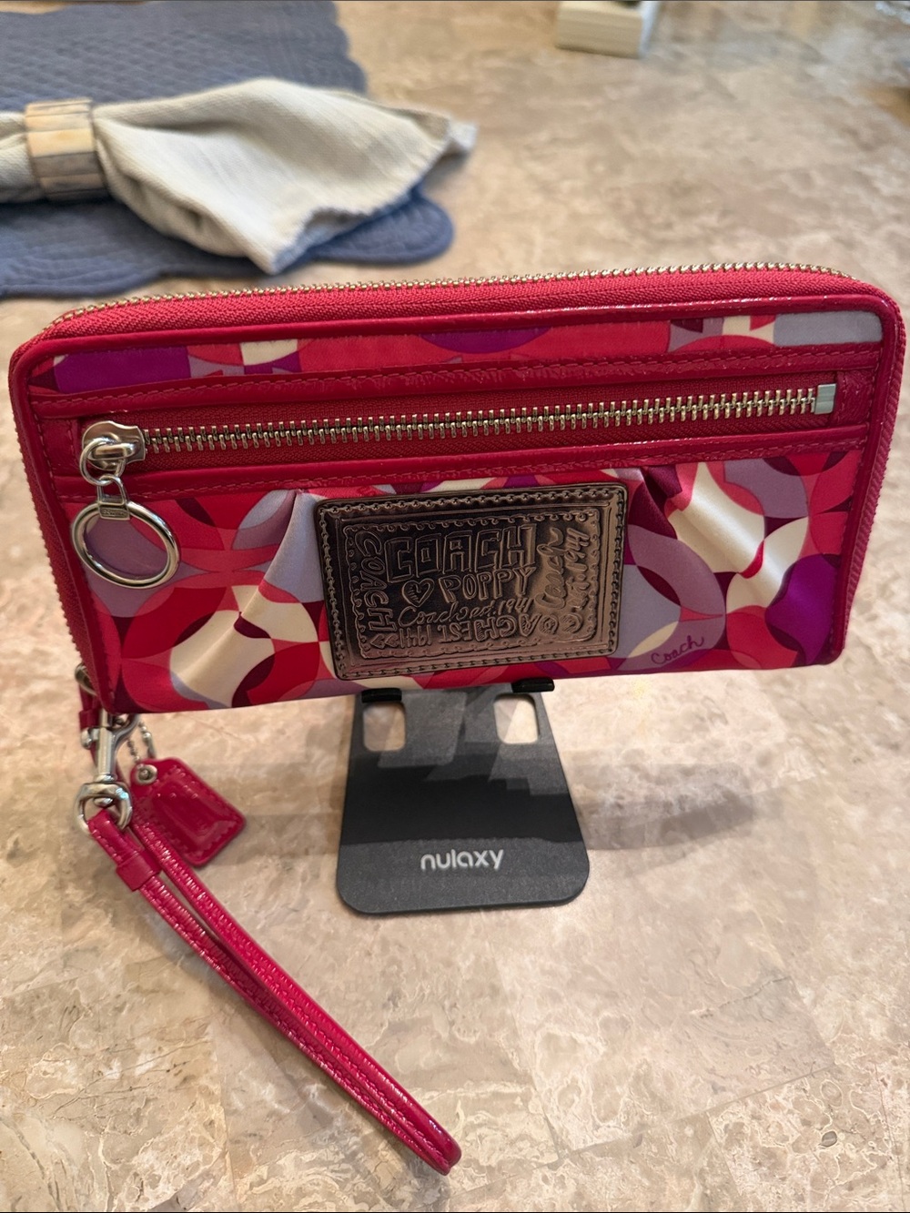 Coach NWOT Poppy Pink and Purple Signature C Large Wallet with Wristlet Strap - Picture 15 of 16